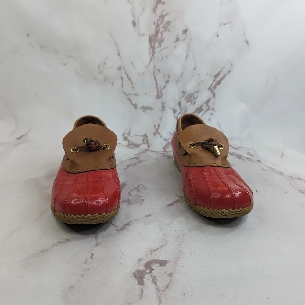 Tory Burch Loafer Women 9 39 Red Bean Boot Wellie Slip On Shoe Leather Rain Boat